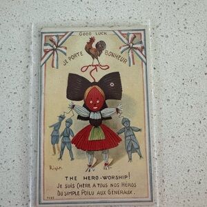 RARE WWI French Patriotic Postcard I. Lapina Paris - Alsatian Girl "Poilu" Luck